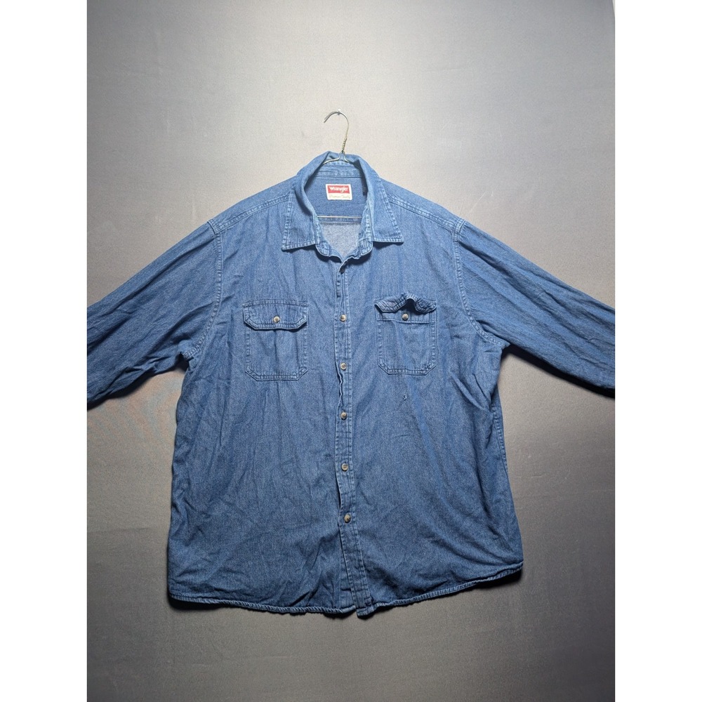 Wrangler Denim Shirt Mens XL Blue Cotton Long Sleeve Collared Button Up Casual